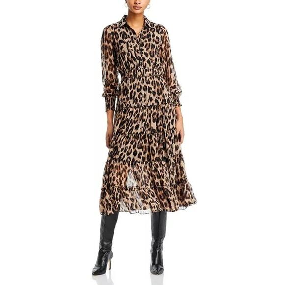 T Tahari Tiered Leopard Dress Large - Picture 1 of 10
